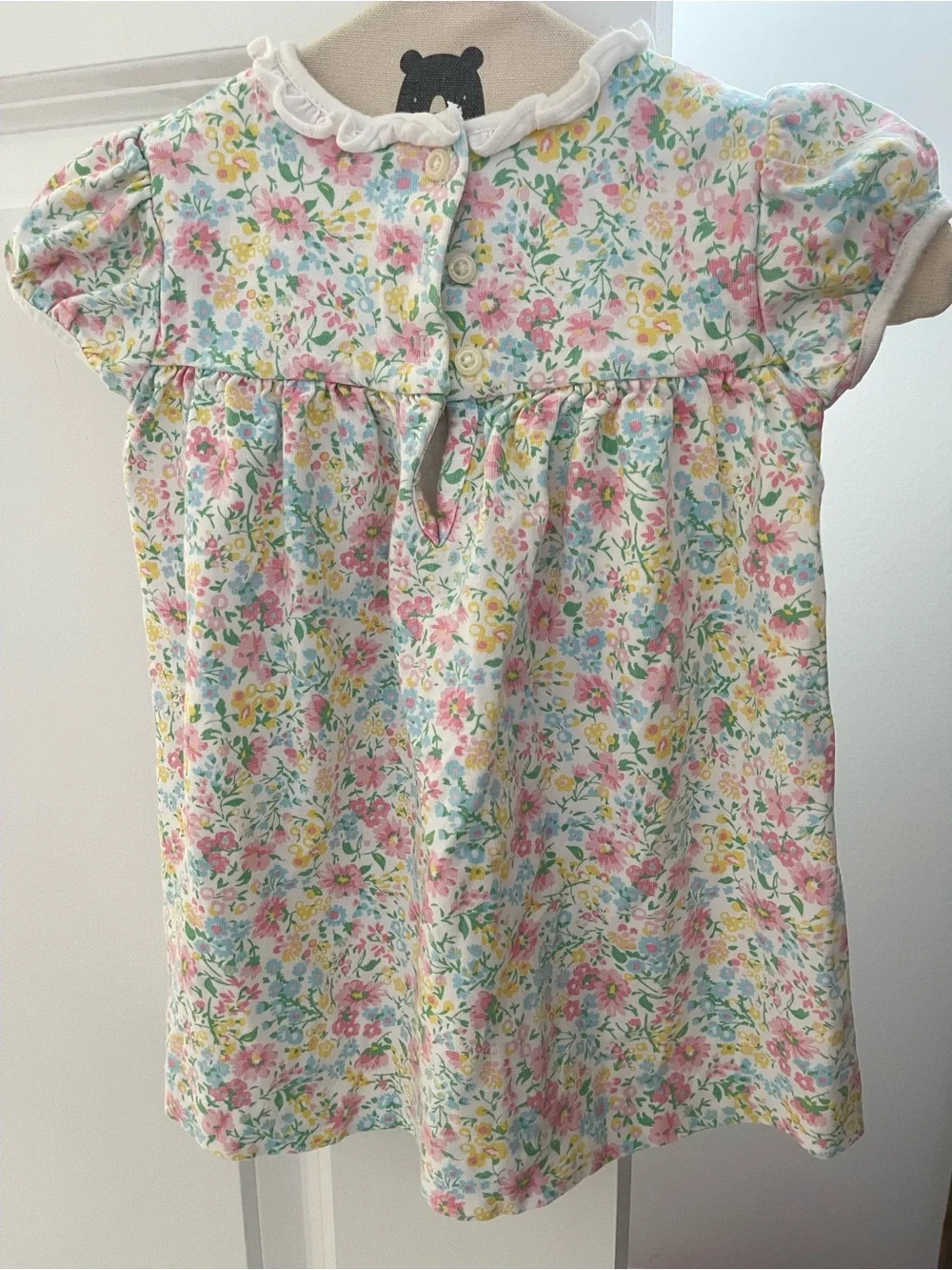 Ralph Lauren Baby Girl Floral Dress 9M Pink Blue Short Puff Sleeves Ruffles